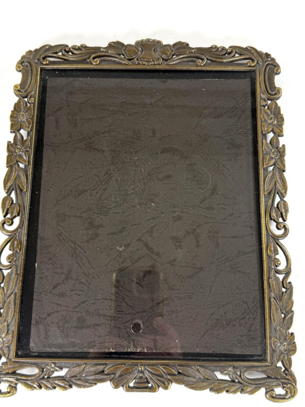 Vintage Ornate Brass Picture Frame Floral Design Rectangular Tabletop Easel Stan